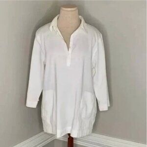 Eileen Fisher Coastal Grandma Linen Blend Split Neck White Tunic Size Small